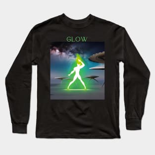 "Glowing Alien Groove - Cosmic Dance Tee, Vibrant Space Galaxy T-shirt, 'Glow' with Extraterrestrial Vibes, Aesthetic Extraterrestrial Shirt" Long Sleeve T-Shirt